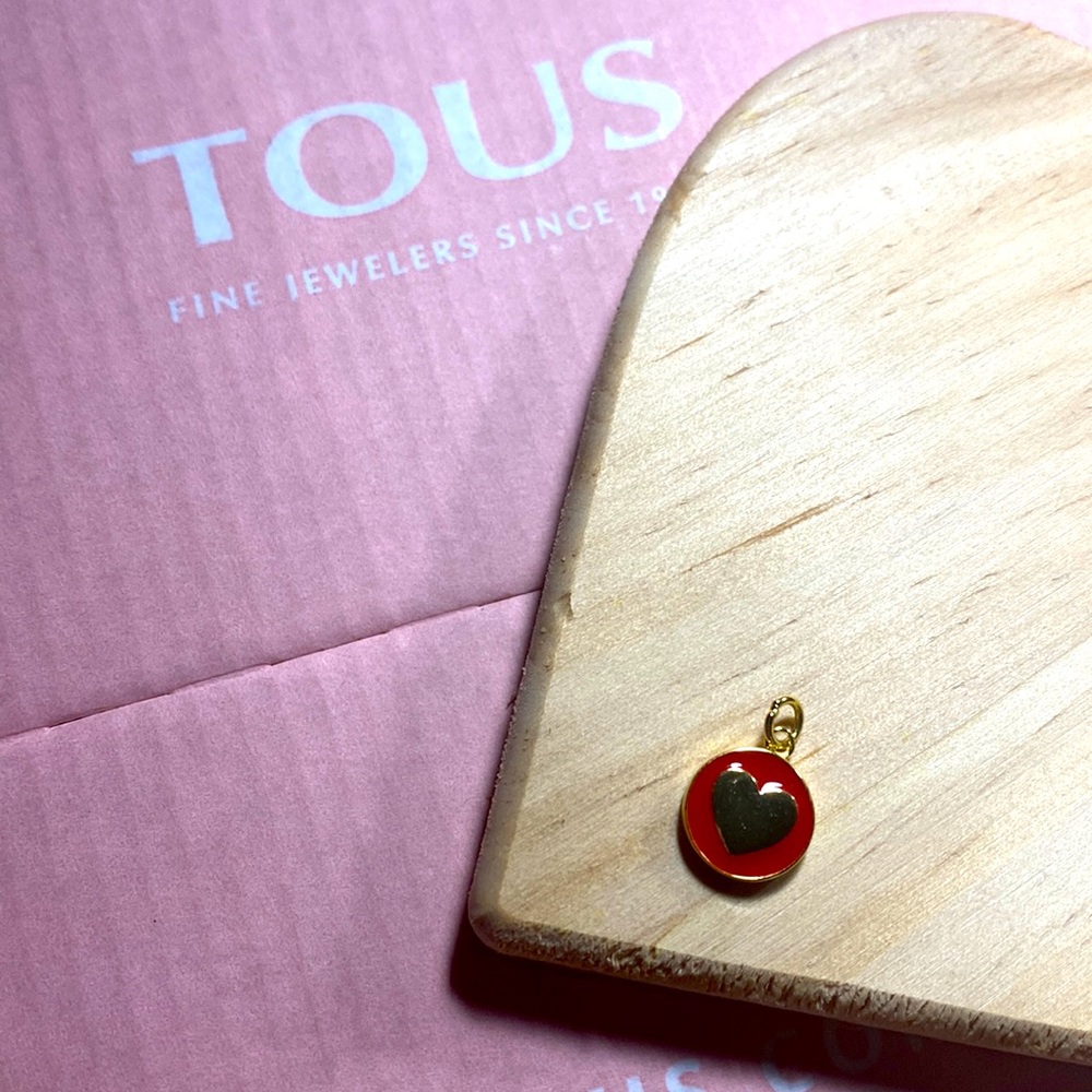 Tous two sides golden small pendant with heart and bear on each side